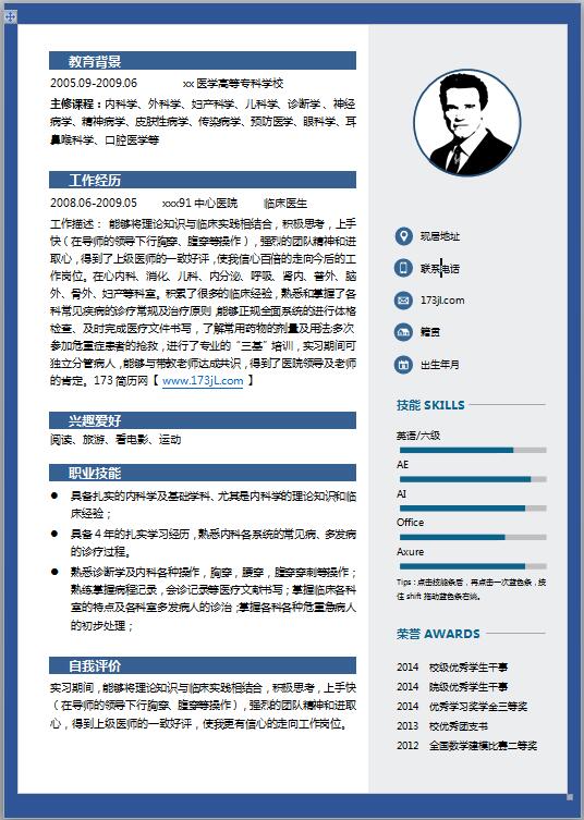 临床医生工作简历范文