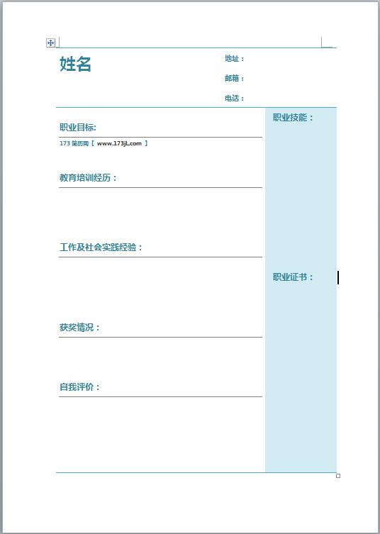 出纳应聘简历表格