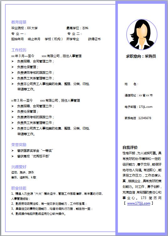 采购员免费个人简历范文