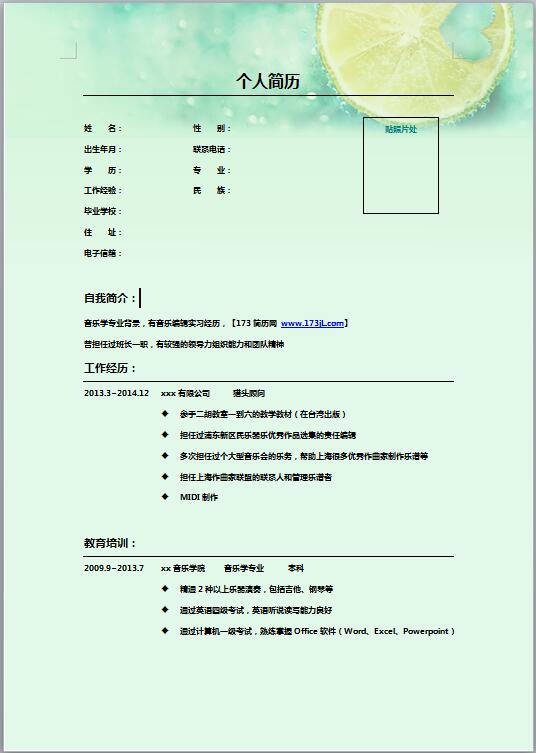 音乐简历模板