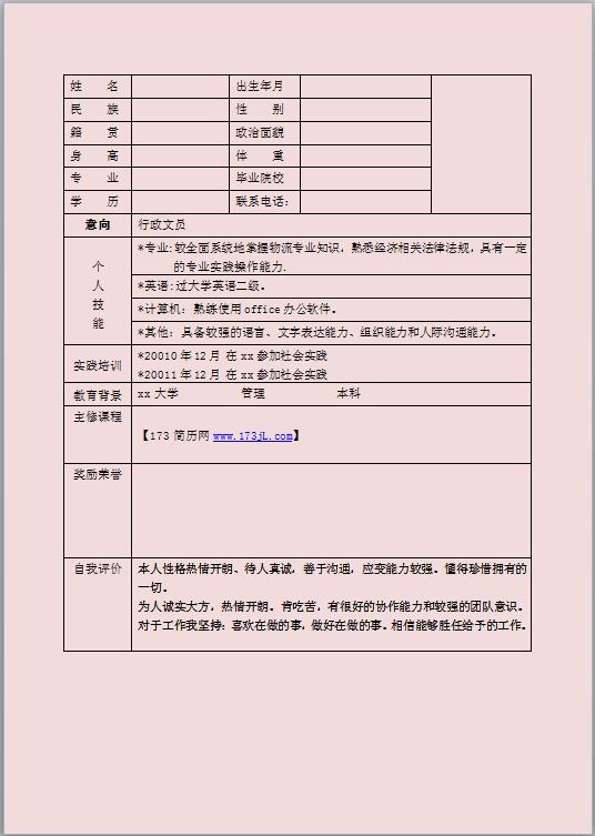 彩色表格简历模板