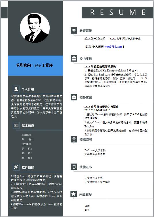 seo網站運營免費個人履歷表範例