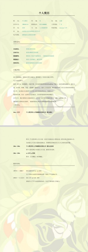 非常漂亮的花纹背景免费个人简历模板