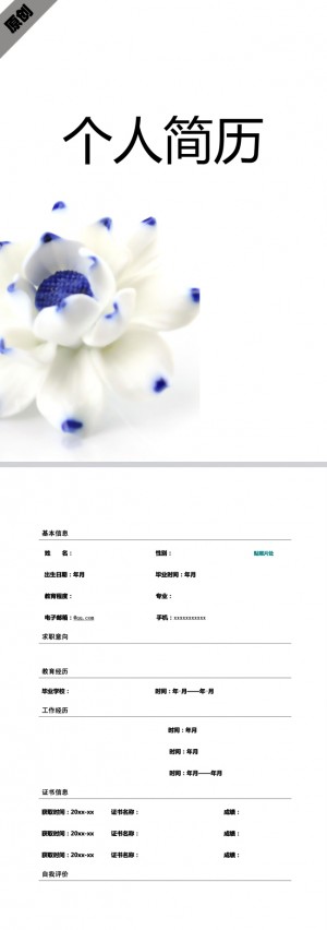 青花瓷花免费个人简历模板