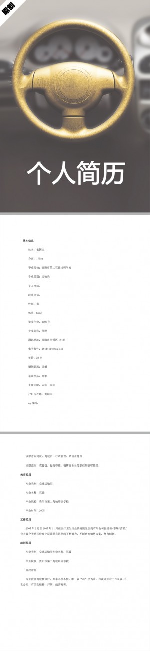专业司机免费个人简历模板