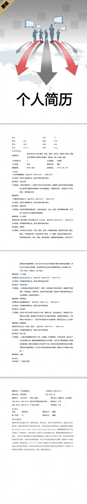 业务员免费个人简历模板