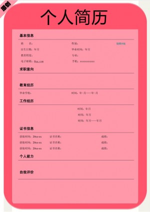 精美的粉红免费个人简历表格