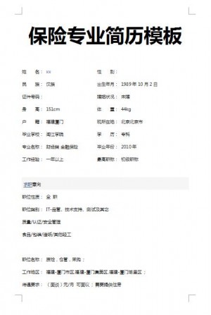 精美的保险专业简历模板