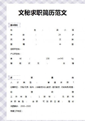 非常漂亮的文秘免费个人简历模板