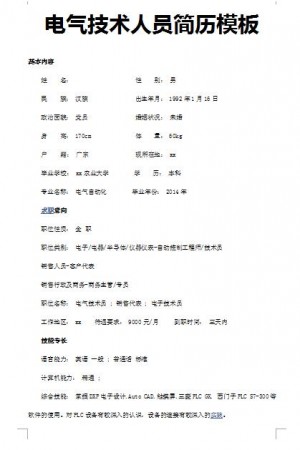 精美的电气技术人员简历模板
