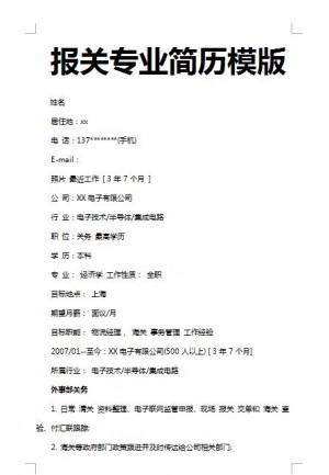非常漂亮的报关专业简历模板
