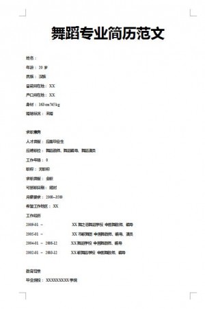 非常棒的舞蹈专业范文简历模板