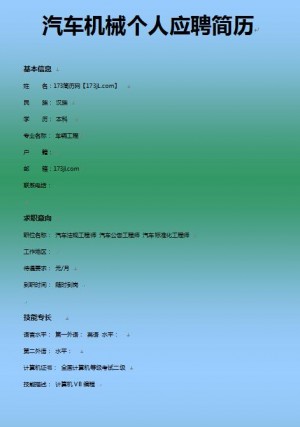 非常有创意的汽车机械应聘简历模板