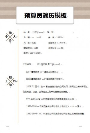 非常有创意的预算员免费个人简历模板