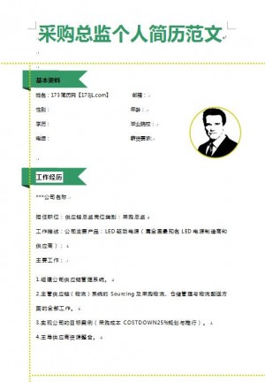 别具一格的采购总监免费个人简历范文