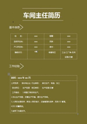 优秀的车间主任求职简历模板
