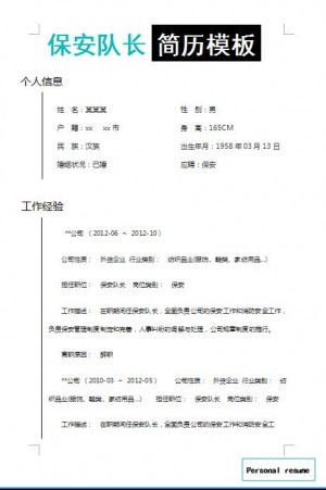 精美绝伦的保安队长简历模板