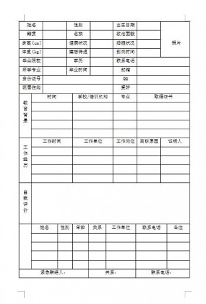 无经验应届生企业招聘空白简历表格