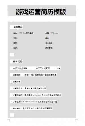 优秀的游戏运营专员简历模板