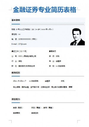 精美绝伦的金融证券简历表格模板