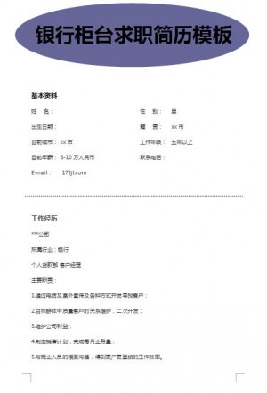 非常棒的银行柜台免费个人简历模板