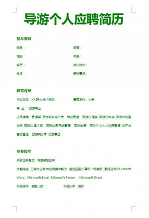 精美的导游免费个人简历模板