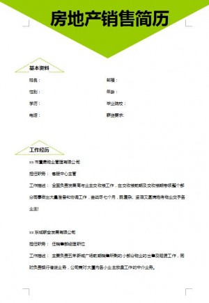 非常漂亮的房地产销售求职简历模板