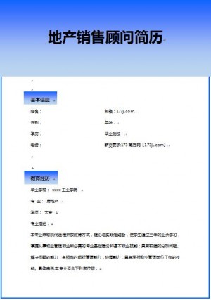 地产销售顾问简历