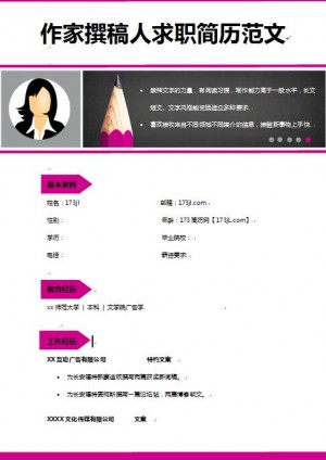 作家撰稿人简历模板