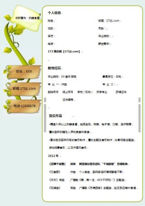 乐器演奏员求职简历模板