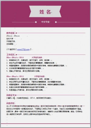 中文专业简历范文