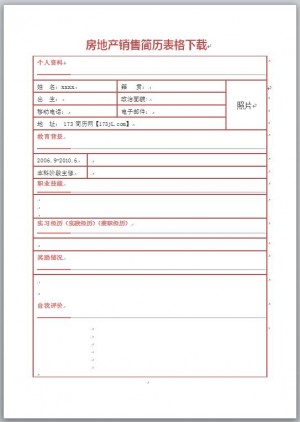 房地产销售简历表格