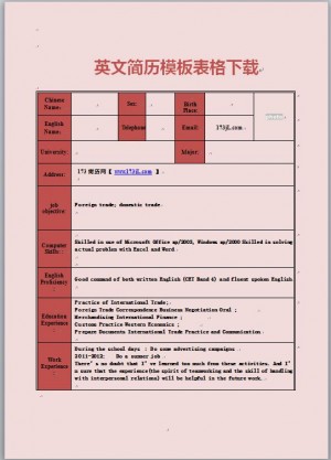英文简历模板表格