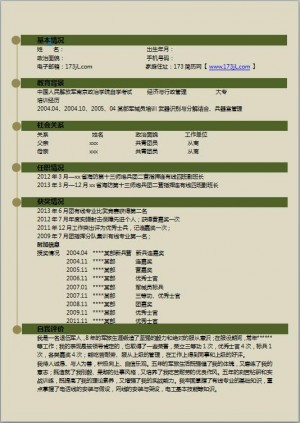 军人免费个人简历模板