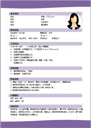 助理文员免费个人简历模板