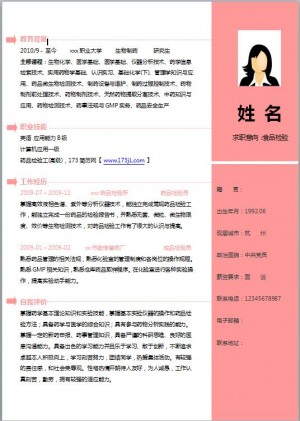 食品专业简历模板